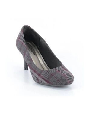 Gray and Burgundy Plaid Karmen Pumps, Comfort Plus by Predictions -7.5W-